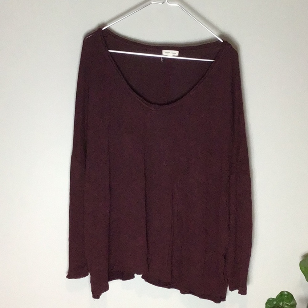 Silence + Noise > Maroon Distressed Scoop Neck Sweater Small
